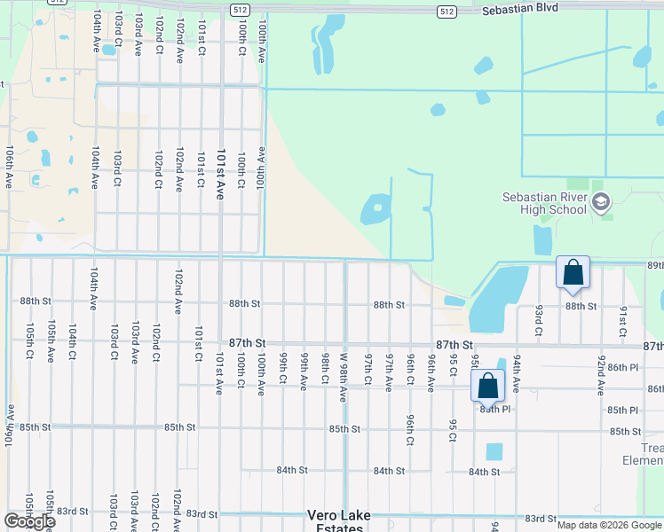 map of restaurants, bars, coffee shops, grocery stores, and more near 9887 89th Street in Vero Beach