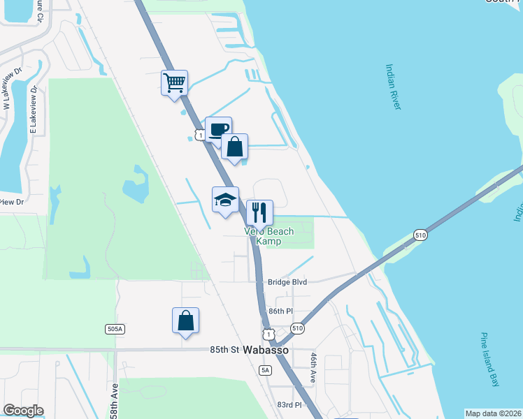 map of restaurants, bars, coffee shops, grocery stores, and more near 8910 U.S. 1 in Sebastian