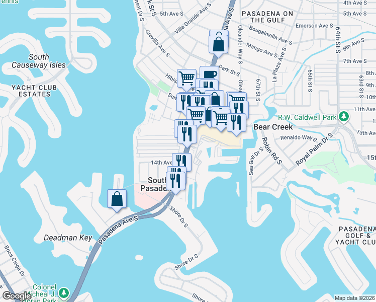 map of restaurants, bars, coffee shops, grocery stores, and more near 1350 Pasadena Avenue South in South Pasadena