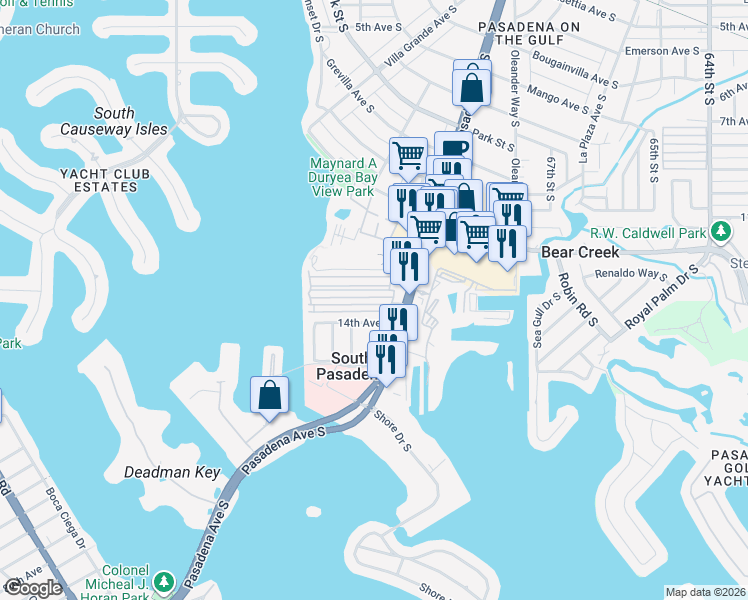 map of restaurants, bars, coffee shops, grocery stores, and more near 1375 Pasadena Avenue South in South Pasadena