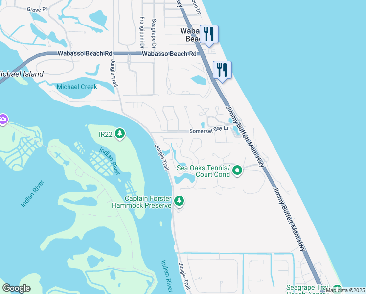 map of restaurants, bars, coffee shops, grocery stores, and more near 8870 E Orchid Island Cir in Vero Beach