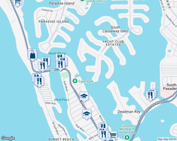 map of restaurants, bars, coffee shops, grocery stores, and more near 8052 13th Avenue South in Saint Petersburg