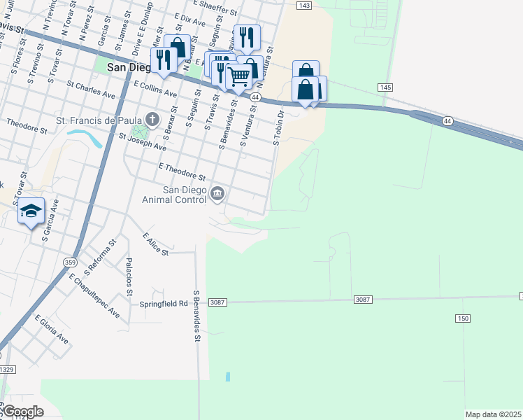map of restaurants, bars, coffee shops, grocery stores, and more near 612 South Tobin Drive in San Diego