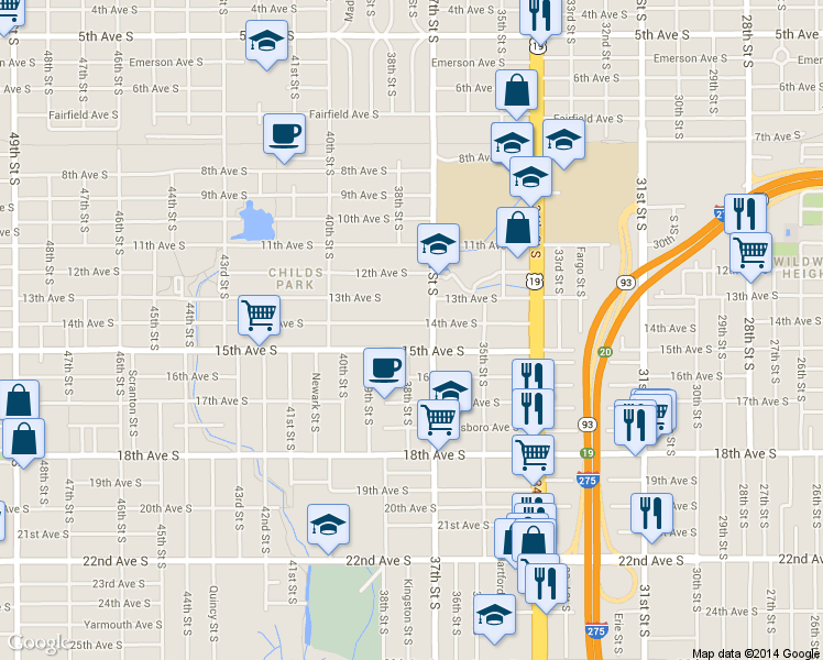 map of restaurants, bars, coffee shops, grocery stores, and more near 3801 15th Avenue South in St. Petersburg