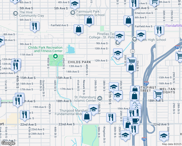 map of restaurants, bars, coffee shops, grocery stores, and more near in St. Petersburg