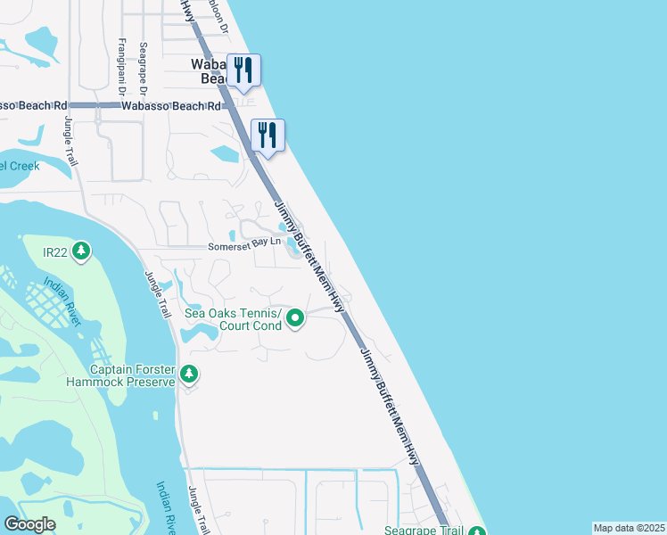map of restaurants, bars, coffee shops, grocery stores, and more near 8876 North Sea Oaks Way in Vero Beach