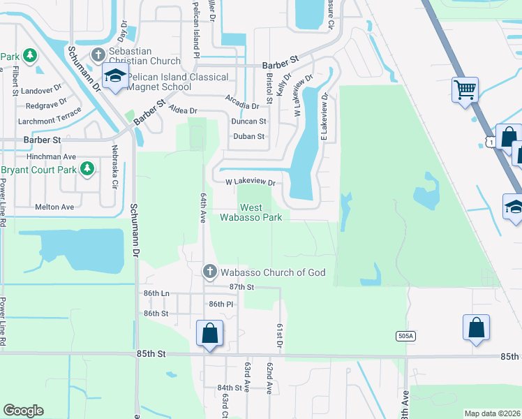 map of restaurants, bars, coffee shops, grocery stores, and more near 8855 62nd Court in Sebastian