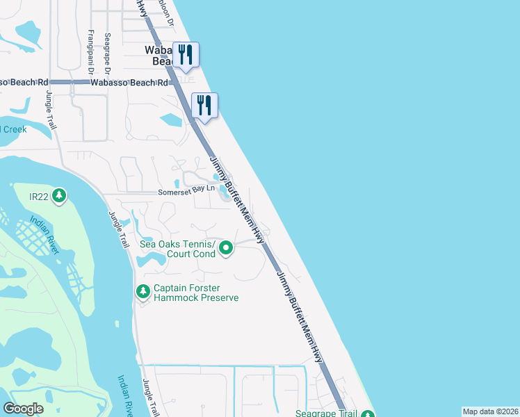 map of restaurants, bars, coffee shops, grocery stores, and more near 8860 North Sea Oaks Way in Vero Beach