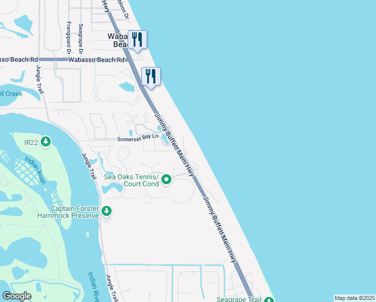map of restaurants, bars, coffee shops, grocery stores, and more near 8876 North Sea Oaks Way in Vero Beach