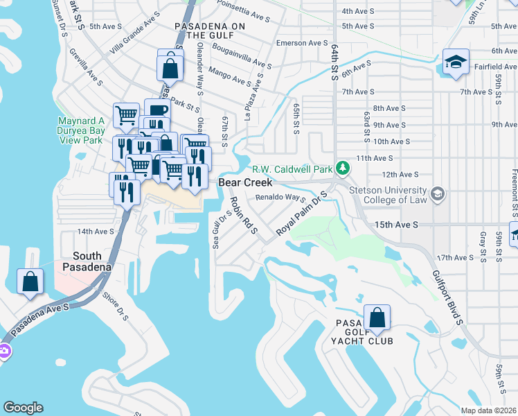 map of restaurants, bars, coffee shops, grocery stores, and more near 1308 Marion Drive South in St. Petersburg