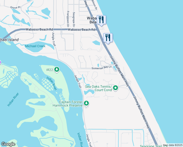 map of restaurants, bars, coffee shops, grocery stores, and more near 8870 East Orchid Island Circle in Vero Beach