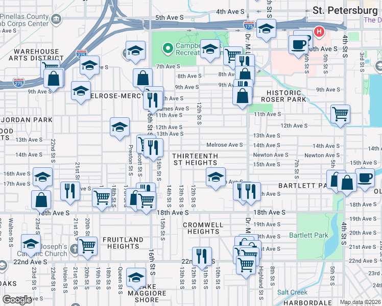 map of restaurants, bars, coffee shops, grocery stores, and more near in St. Petersburg