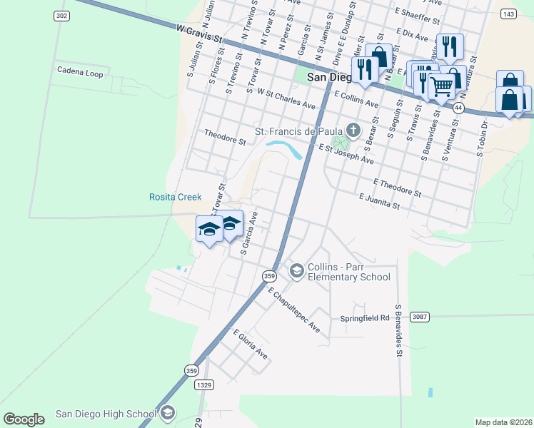 map of restaurants, bars, coffee shops, grocery stores, and more near 409 South Louisiana Avenue in San Diego