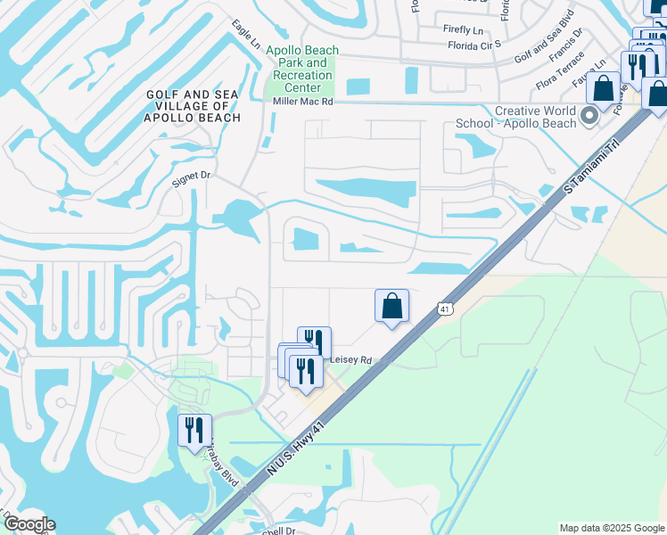 map of restaurants, bars, coffee shops, grocery stores, and more near 5603 Sunset Falls Drive in Apollo Beach