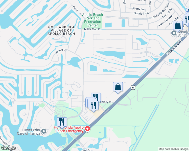 map of restaurants, bars, coffee shops, grocery stores, and more near 5529 Sunset Falls Drive in Apollo Beach