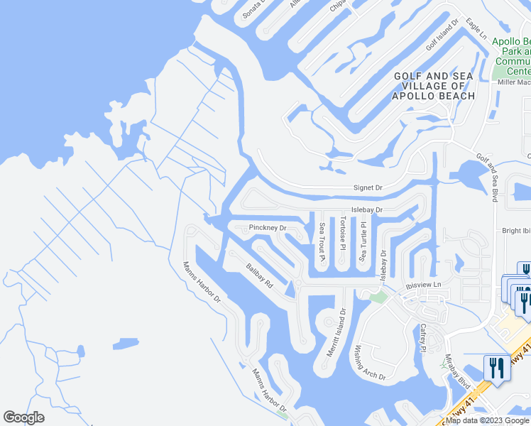 map of restaurants, bars, coffee shops, grocery stores, and more near 847 Islebay Drive in Apollo Beach