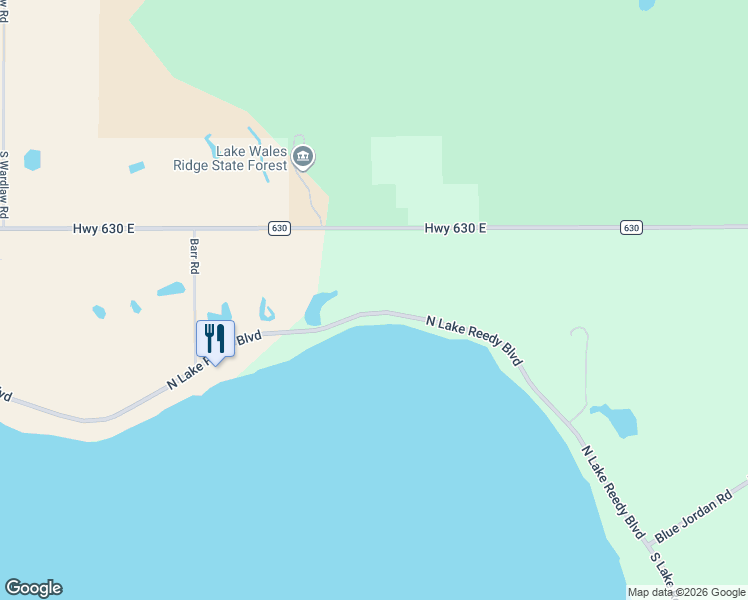 map of restaurants, bars, coffee shops, grocery stores, and more near 2174 North Lake Reedy Boulevard in Frostproof