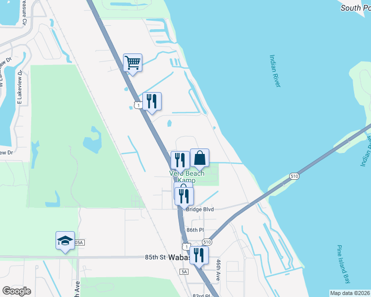 map of restaurants, bars, coffee shops, grocery stores, and more near 8910 U.S. Route 1 in Sebastian