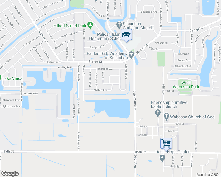 map of restaurants, bars, coffee shops, grocery stores, and more near 108 Melton Avenue in Sebastian