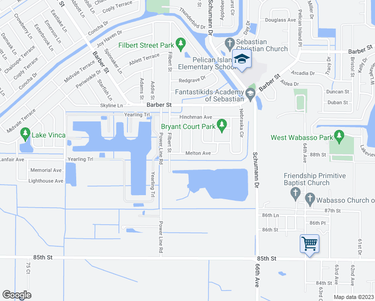 map of restaurants, bars, coffee shops, grocery stores, and more near 101 Karrigan Street in Sebastian