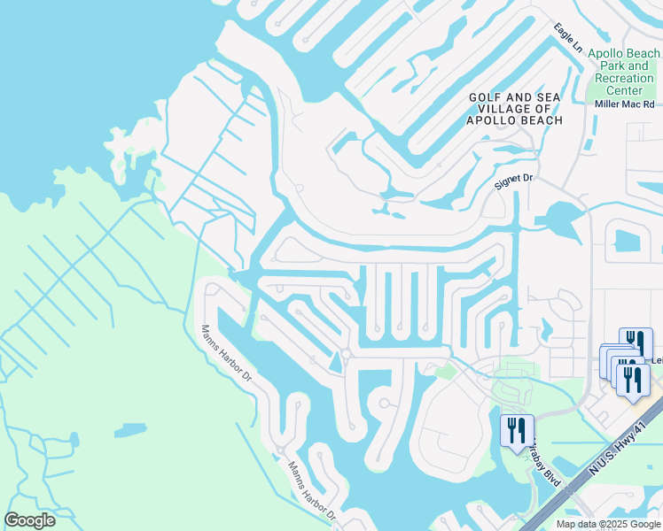 map of restaurants, bars, coffee shops, grocery stores, and more near 718 Islebay Drive in Apollo Beach