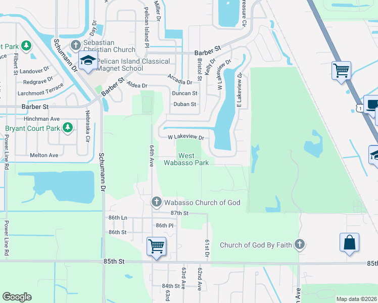 map of restaurants, bars, coffee shops, grocery stores, and more near 8900 64th Avenue in Sebastian