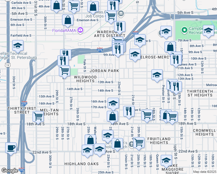 map of restaurants, bars, coffee shops, grocery stores, and more near in St. Petersburg