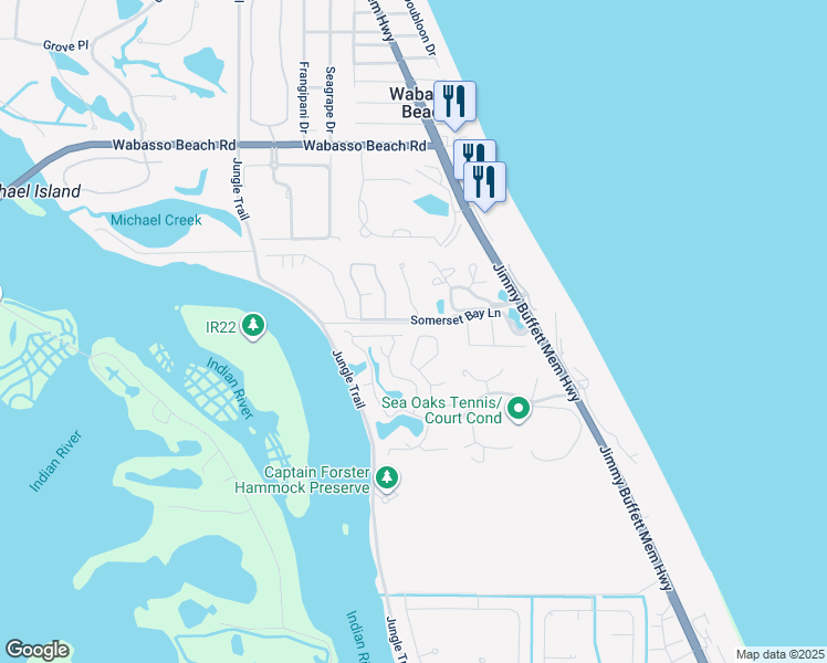 map of restaurants, bars, coffee shops, grocery stores, and more near 9002 Somerset Bay Lane in Vero Beach