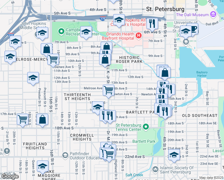 map of restaurants, bars, coffee shops, grocery stores, and more near 866 13th Avenue South in St. Petersburg