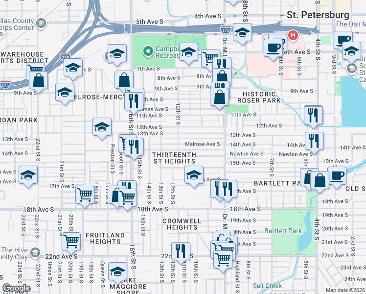 map of restaurants, bars, coffee shops, grocery stores, and more near 1111 Melrose Avenue South in St. Petersburg