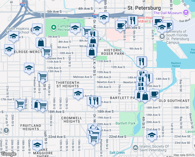 map of restaurants, bars, coffee shops, grocery stores, and more near 866 13th Avenue South in St. Petersburg