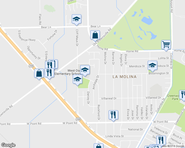 map of restaurants, bars, coffee shops, grocery stores, and more near 5040 Rockford Drive in Corpus Christi