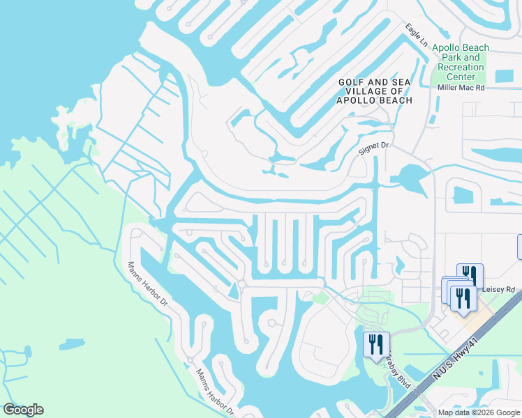 map of restaurants, bars, coffee shops, grocery stores, and more near 703 Islebay Drive in Apollo Beach