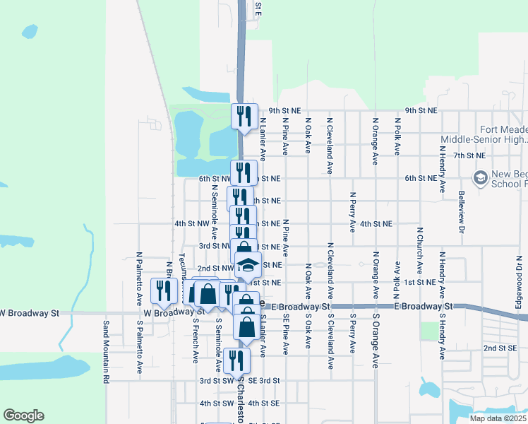 map of restaurants, bars, coffee shops, grocery stores, and more near 428 North Lanier Avenue in Fort Meade