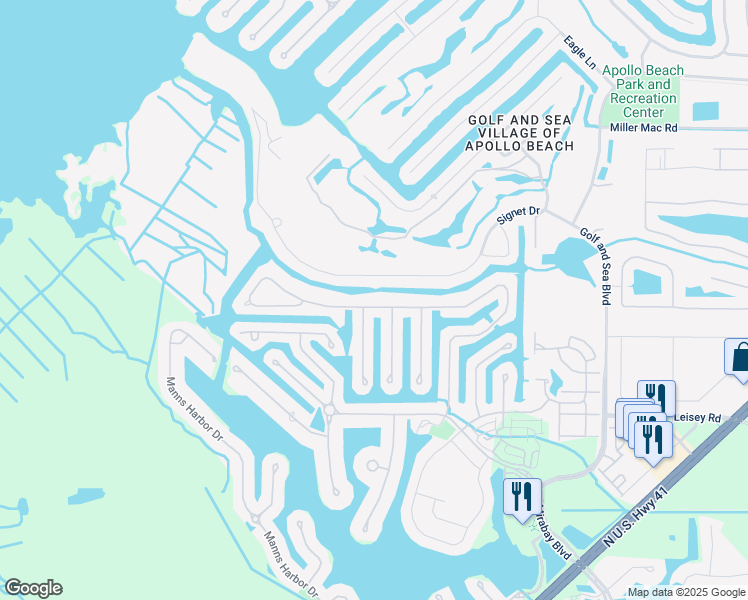 map of restaurants, bars, coffee shops, grocery stores, and more near 619 Islebay Drive in Apollo Beach