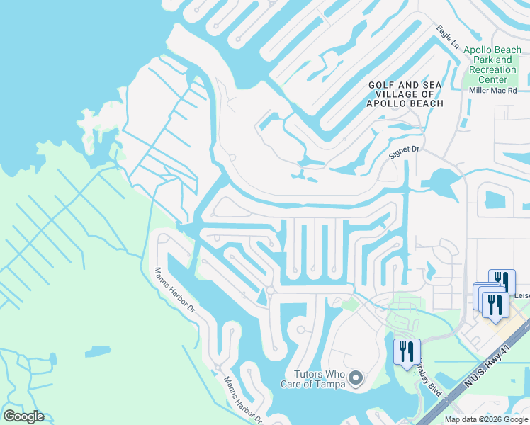 map of restaurants, bars, coffee shops, grocery stores, and more near 717 Islebay Drive in Apollo Beach