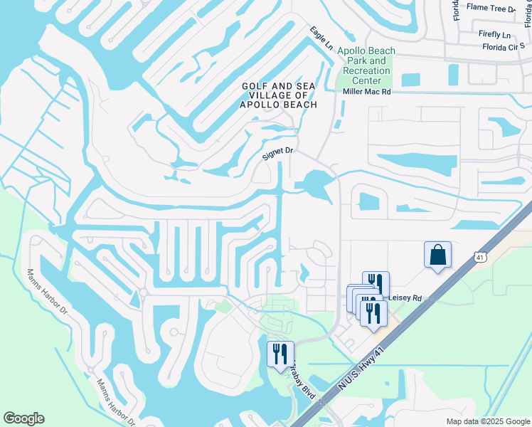 map of restaurants, bars, coffee shops, grocery stores, and more near 524 Islebay Drive in Apollo Beach