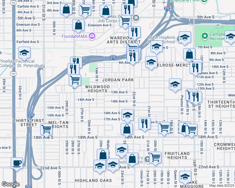 map of restaurants, bars, coffee shops, grocery stores, and more near in St. Petersburg