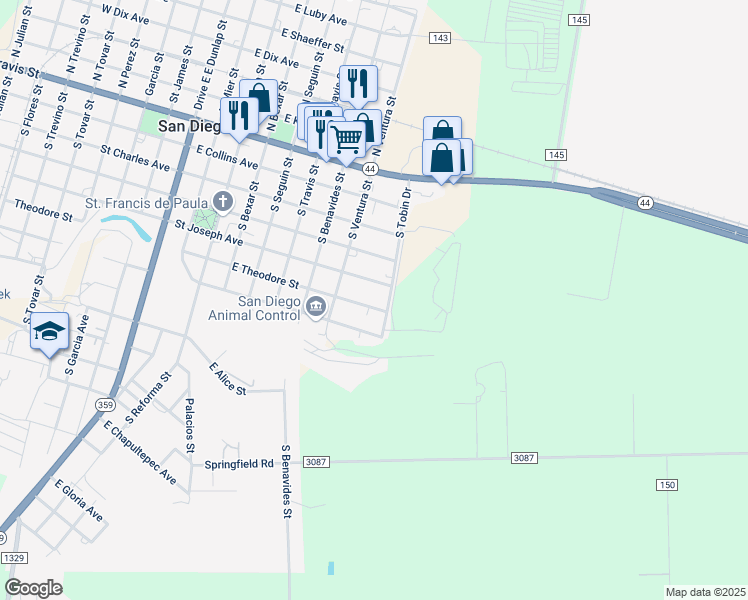 map of restaurants, bars, coffee shops, grocery stores, and more near 821 East Theodora Street in San Diego