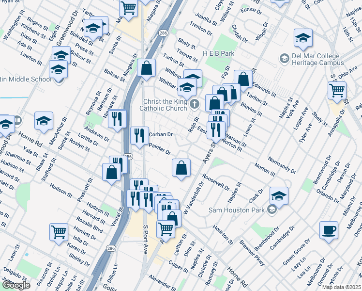 map of restaurants, bars, coffee shops, grocery stores, and more near 3700-3798, 3701-3799 Castilla Court in Corpus Christi