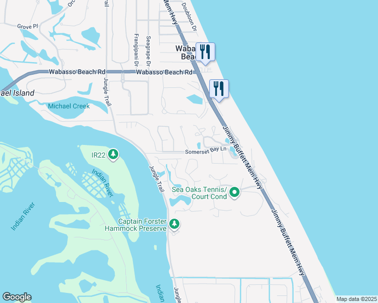 map of restaurants, bars, coffee shops, grocery stores, and more near Somerset Bay Lane in Vero Beach