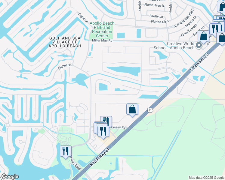 map of restaurants, bars, coffee shops, grocery stores, and more near 5410 Sunset Falls Drive in Apollo Beach