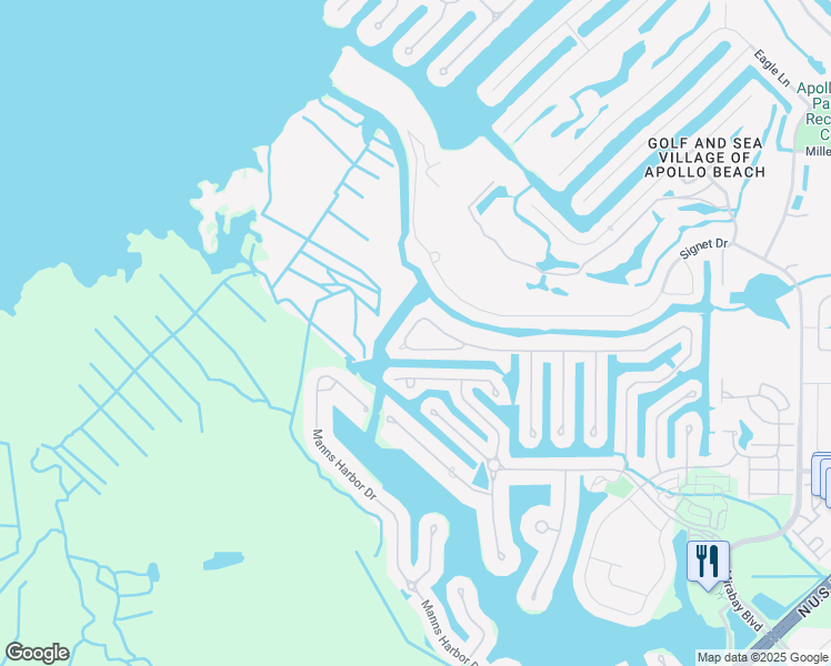 map of restaurants, bars, coffee shops, grocery stores, and more near 824 Islebay Drive in Apollo Beach