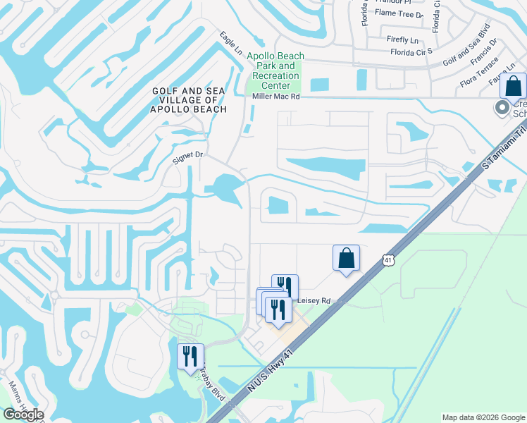 map of restaurants, bars, coffee shops, grocery stores, and more near 5504 Sunset Falls Drive in Apollo Beach