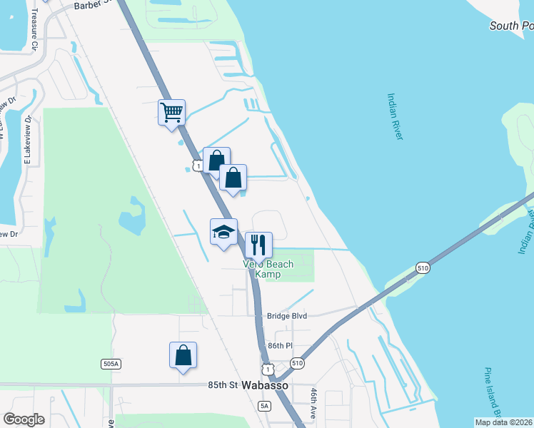 map of restaurants, bars, coffee shops, grocery stores, and more near 8910 U.S. 1 in Sebastian