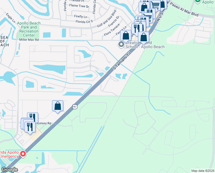map of restaurants, bars, coffee shops, grocery stores, and more near 5715 North U.S. Highway 41 in Apollo Beach