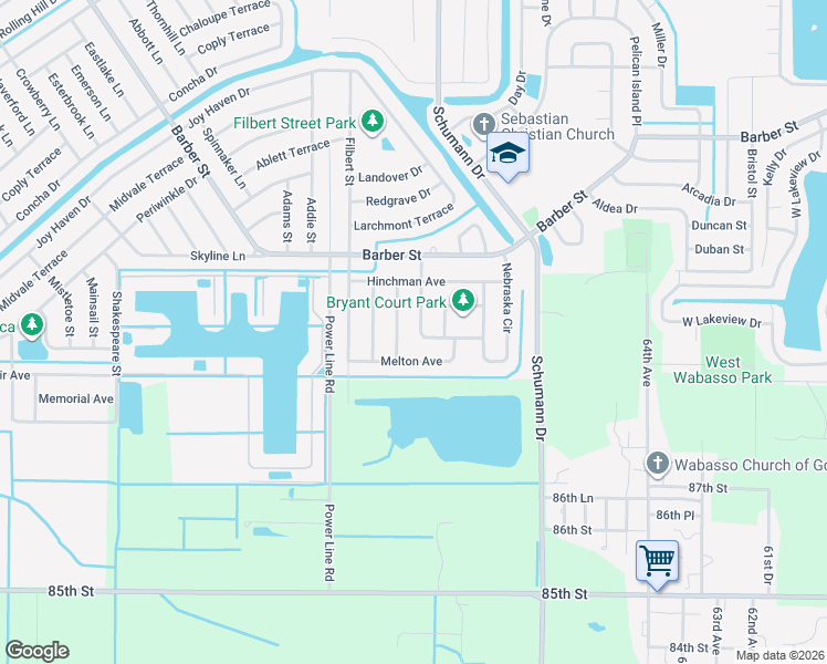 map of restaurants, bars, coffee shops, grocery stores, and more near 108 Karrigan Street in Sebastian