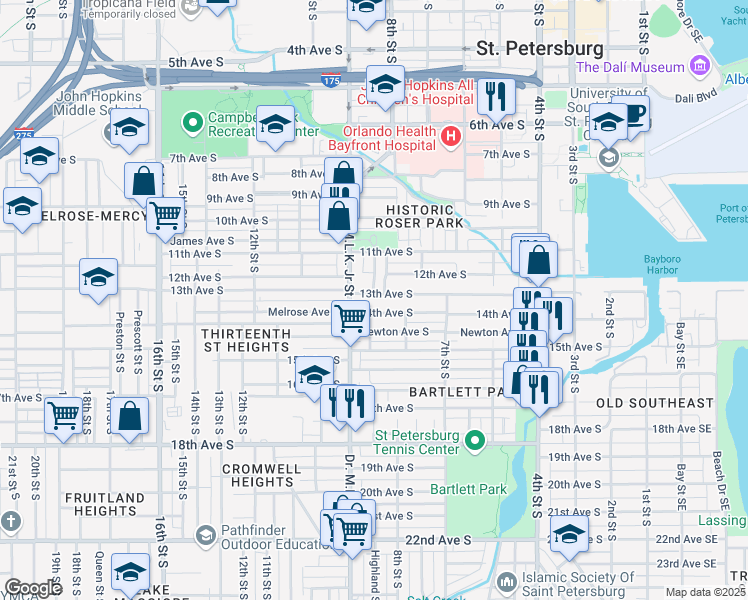 map of restaurants, bars, coffee shops, grocery stores, and more near 866 13th Avenue South in St. Petersburg