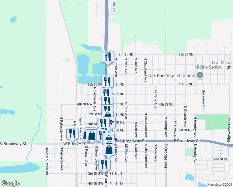 map of restaurants, bars, coffee shops, grocery stores, and more near 428 North Lanier Avenue in Fort Meade