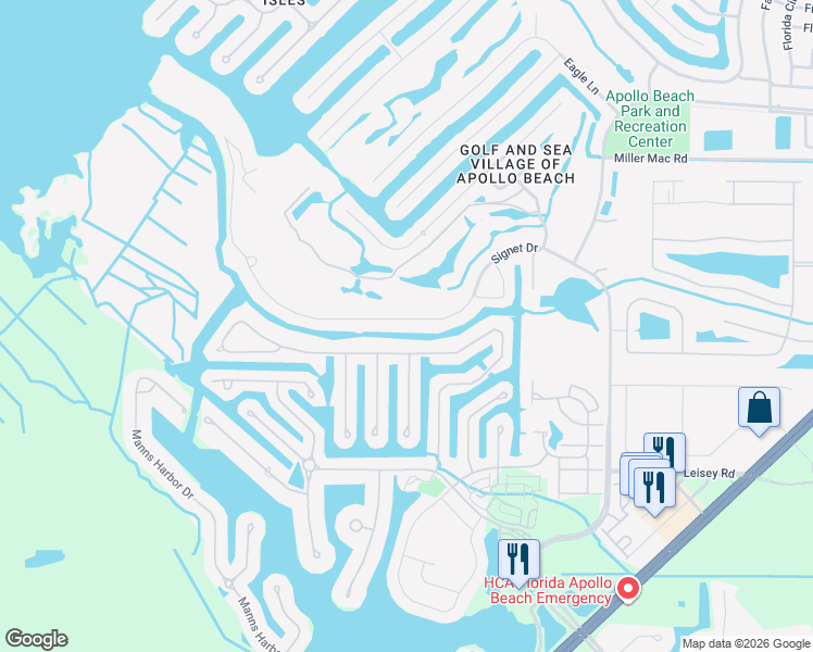 map of restaurants, bars, coffee shops, grocery stores, and more near 994 Signet Drive in Apollo Beach